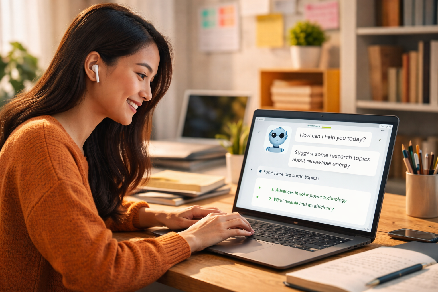 Student using AI chatbot for research and ideas